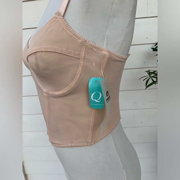 VTG y2K 2000s corset bustier top sheer net push up underwire Sexy Mono B Cream - Picture 5 of 6